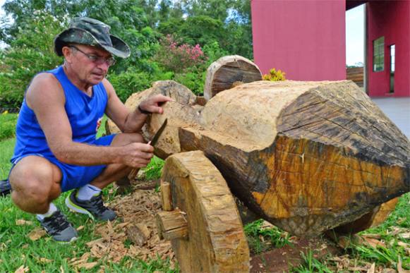 Servidor público cria esculturas de madeira que chamam a atenção no Parque Ecológico e de Lazer “Gustavo Simioni”