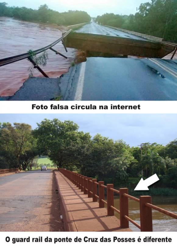 Imagem de ponte caída sobre o Rio Pardo, em Cruz das Posses, é falsa