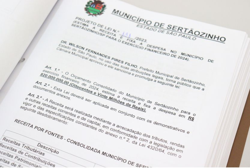 Projeto sobre a Lei Orçamentária Anual já está na Câmara de Sertãozinho; confira o cronograma a partir de agora até a votação final
